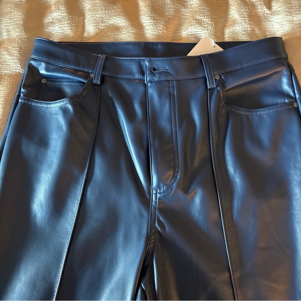 Johnny Was Faux Leather High-Waist Front Seam Pants - Blue